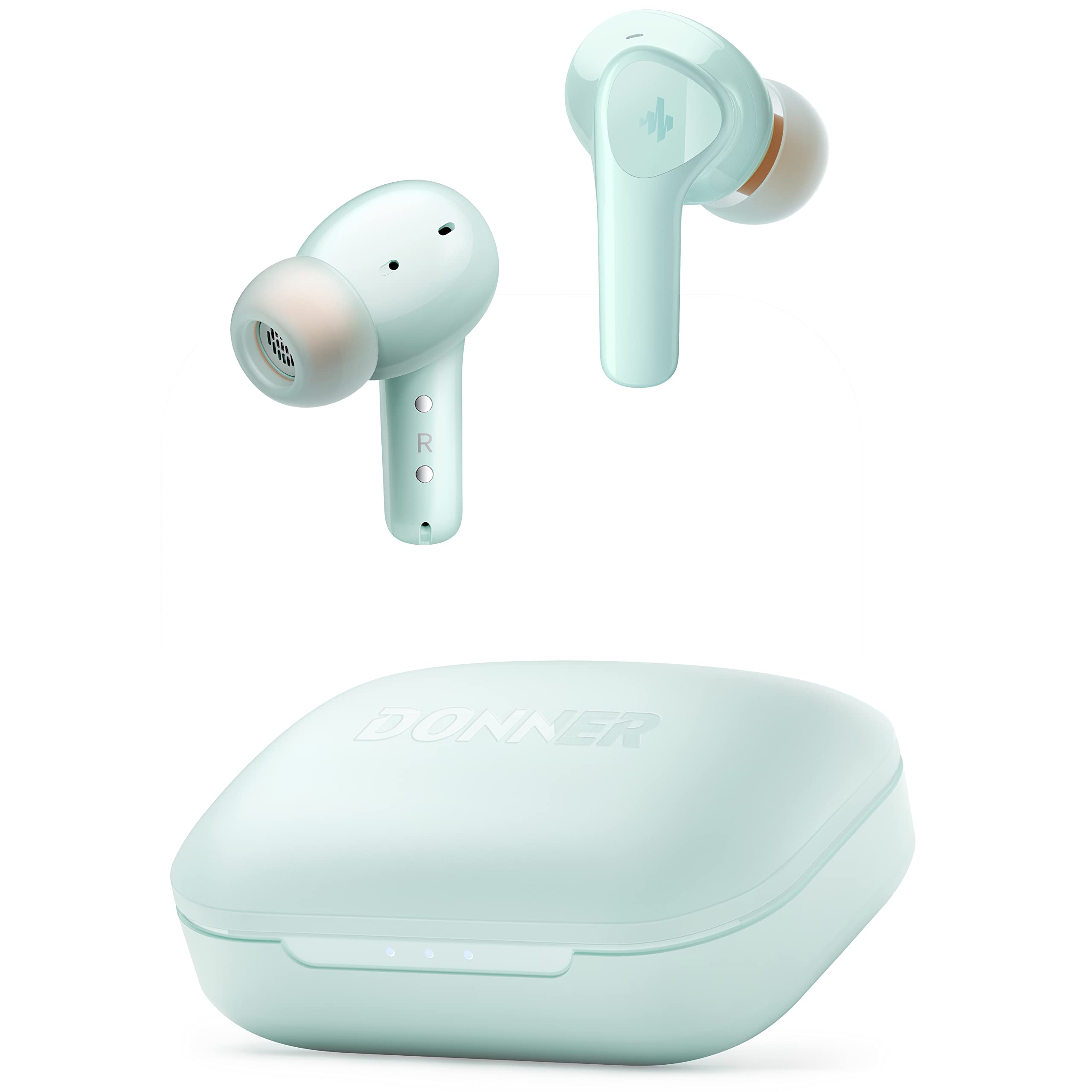 Donner Noise Cancelling Wireless Earbuds, Bluetooth 5.2 Earphones with 4 Mic Clear Calls, 12mm Drivers, App for Custom EQ, 32H Playtime, Fast Charging, Transparency - Dobuds ONE,Pea Green