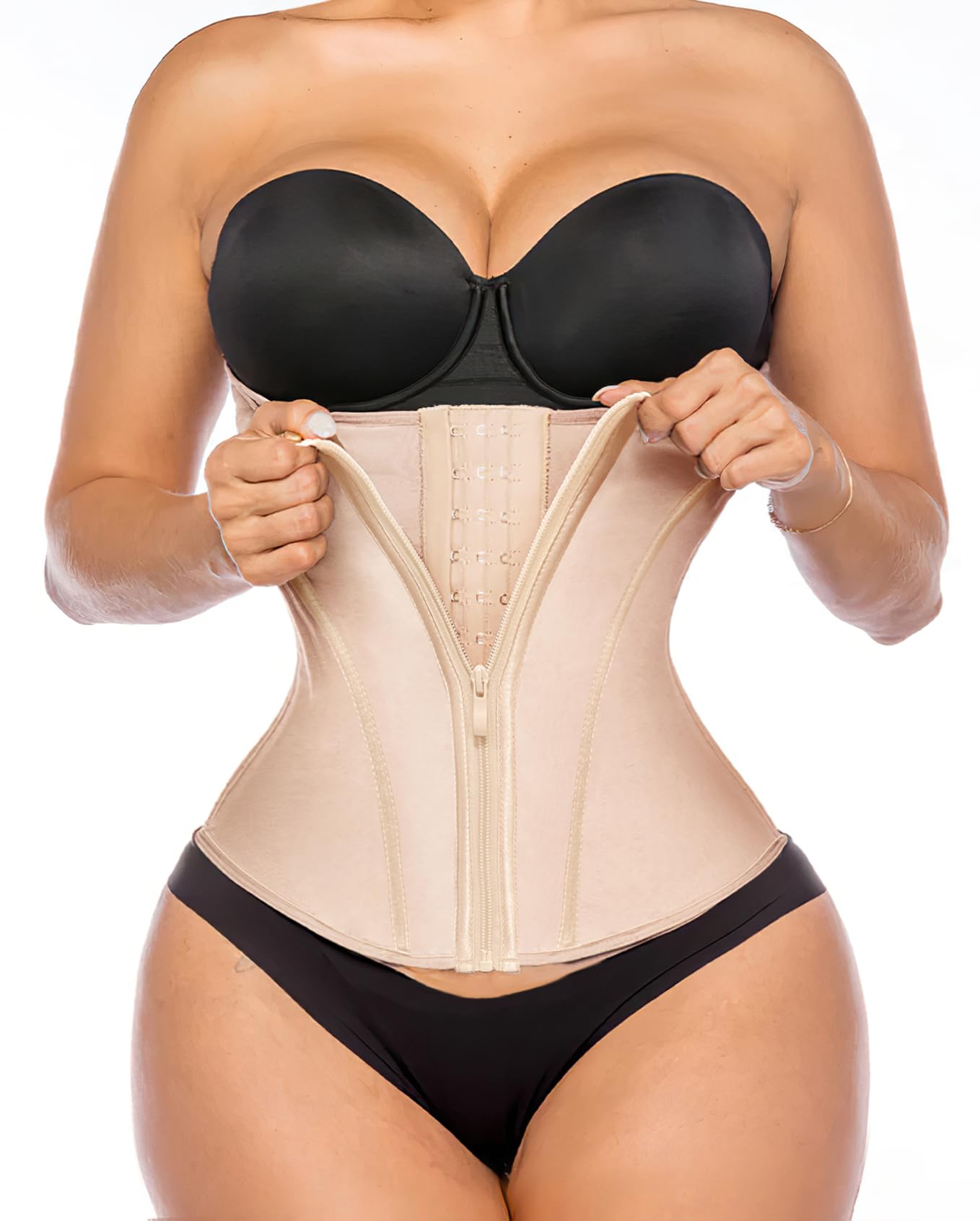 YIANNAWaist Trainer for Women Latex Underbust Tummy Control Waist Cincher Corset Hourglass Body Shaper Zipper and Hooks