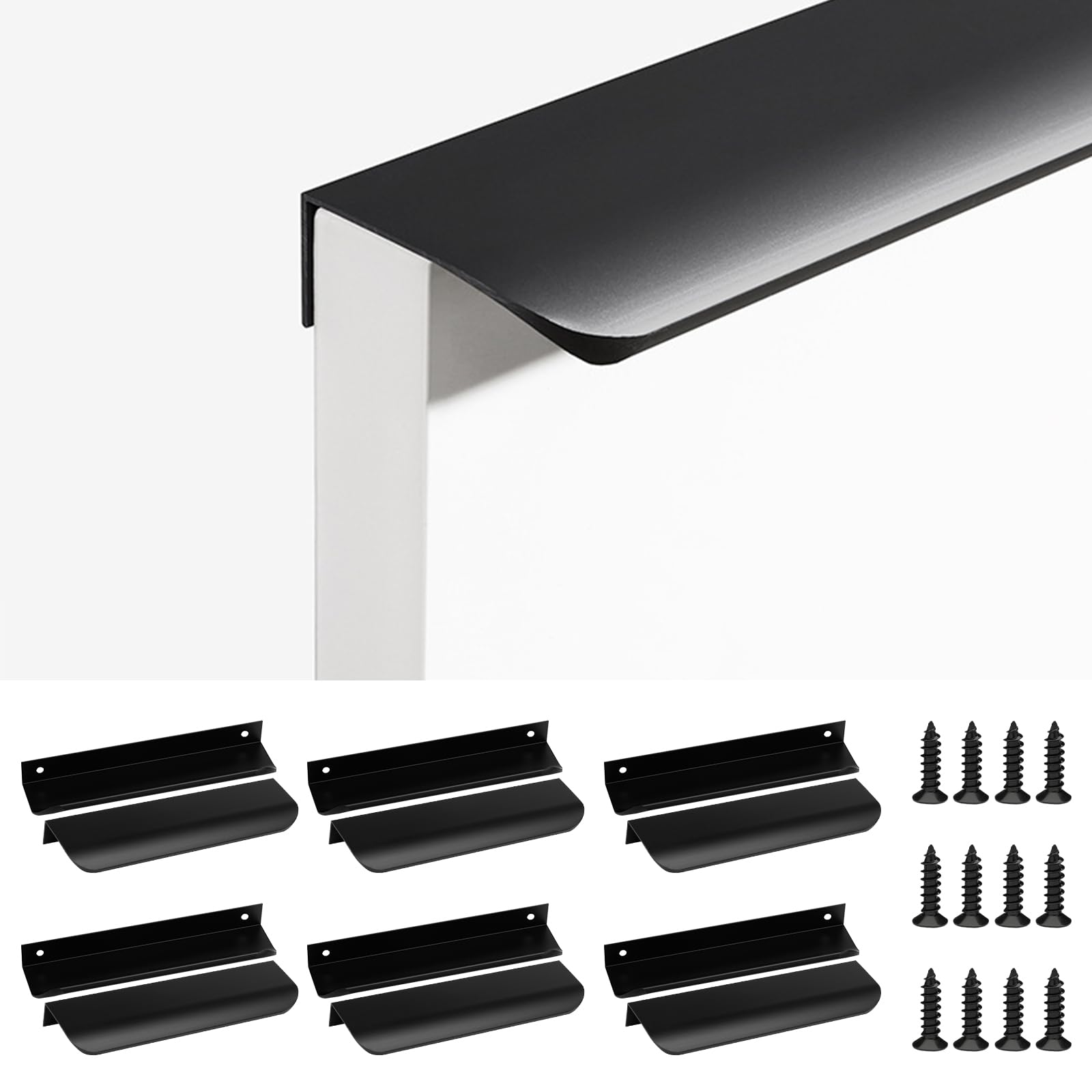 Leikedun 6 Pack Finger Pulls for Cabinets 150mm/5.9 inch Black Edge Pulls for Cabinets Hidden Drawer Furniture Pull Concealed Cabinet Handles