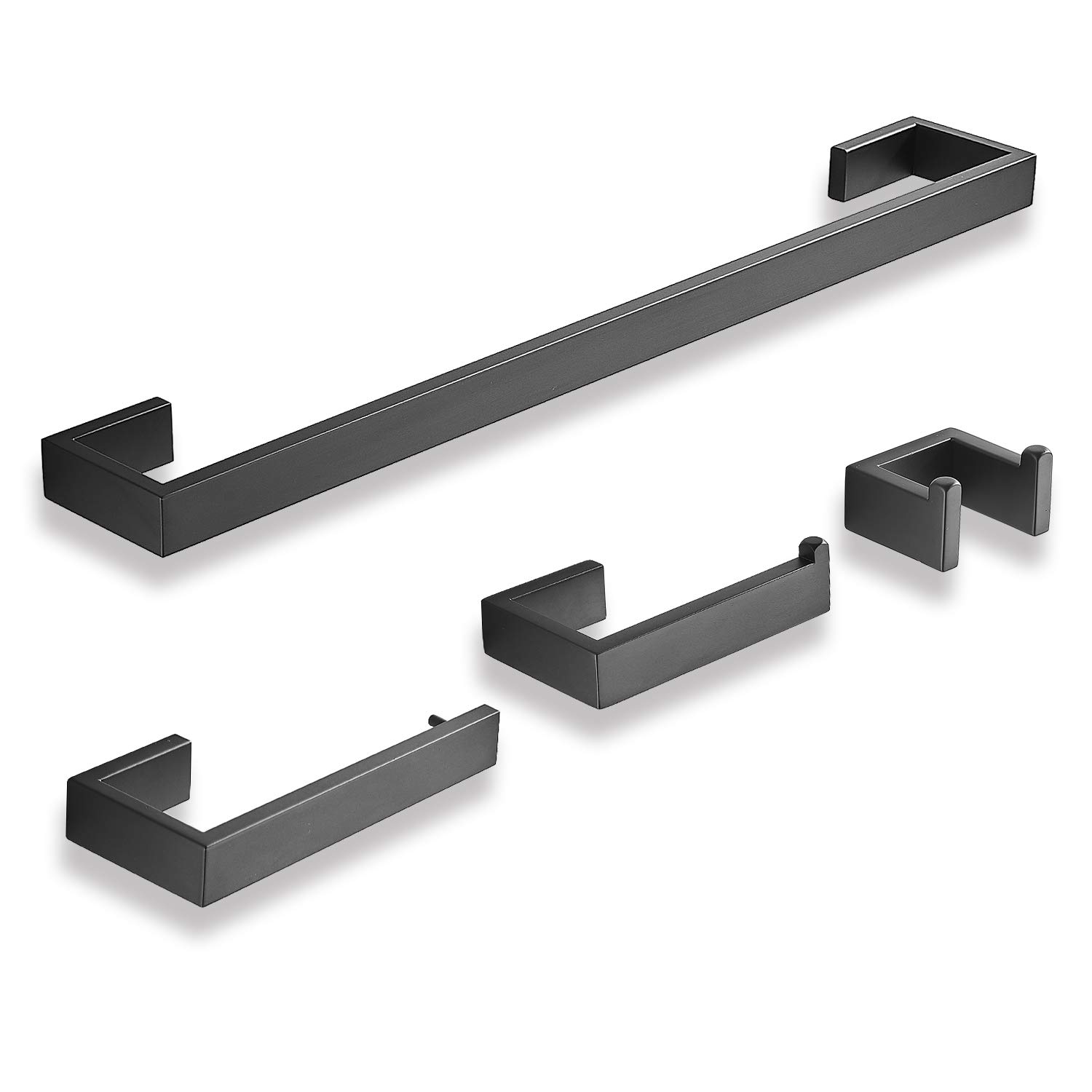 4 Piece Matte Black Bathroom Accessories Set Stainless Steel Wall Mounted Bathroom Hardware Includes 24" Towel Bar Towel Holder , Toilet Paper Holder Double Towel Hooks