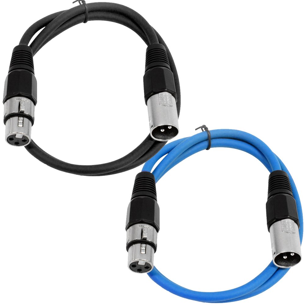 Seismic AudioSAXLX-3-2 Pack of 3' XLR Male to XLR Female Patch Cables - Balanced - 3 Foot Patch Cord - Black and Blue