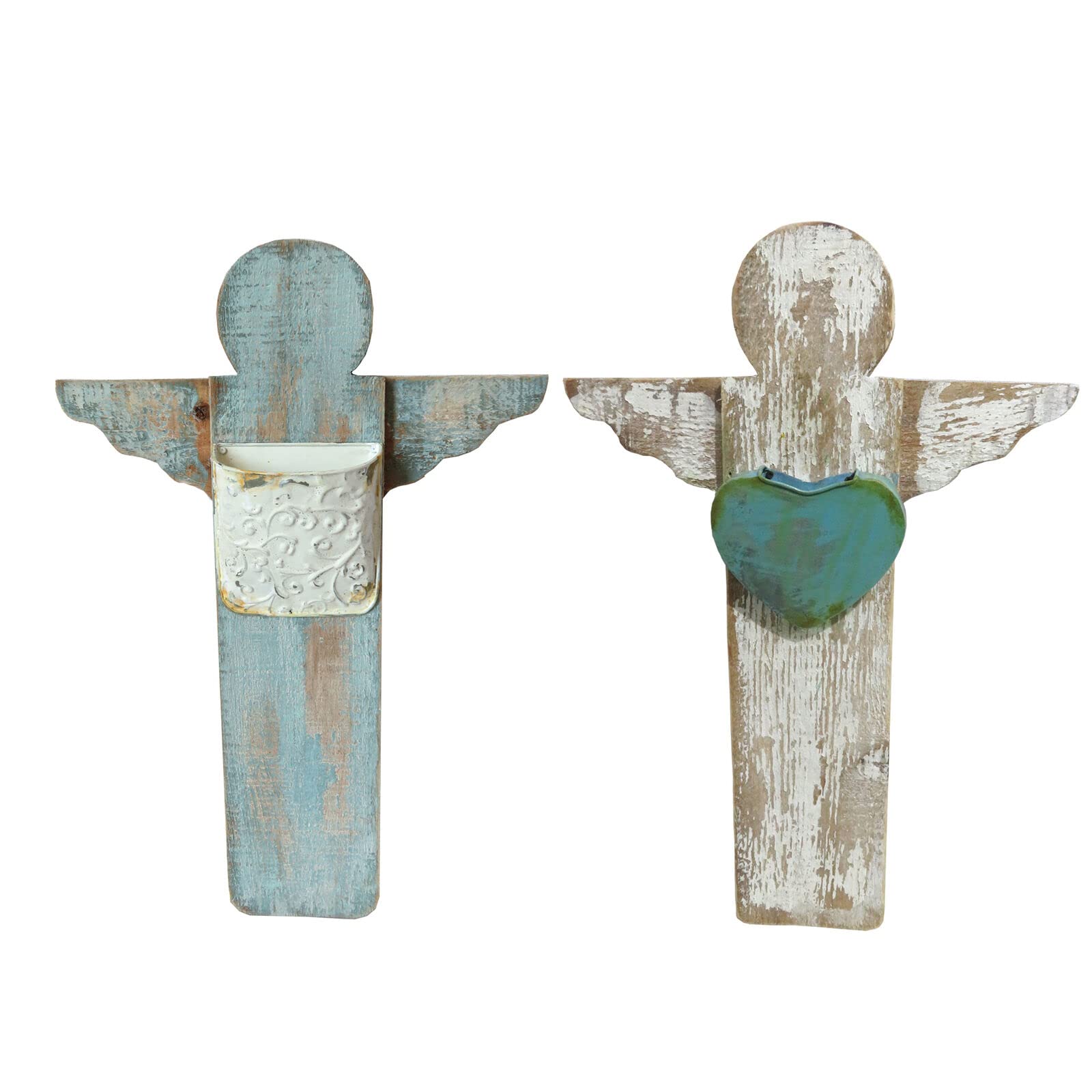 Shabby Chic Vintage Set of 2 Wooden Angels Handmade by AllChic