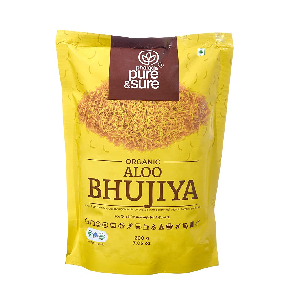 Pure & Sure Organic Aloo Bhujia Namkeen 200G | Made from Potatoes, Gram Flour, Spices | Ready to Eat Snacks | Crispy & Light | No Artificial Flavors & Colors