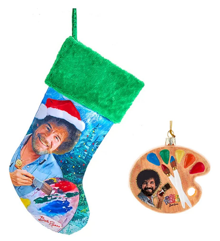 DHE Bob Ross 2 Piece Christmas Bundle, Stocking and Ornament