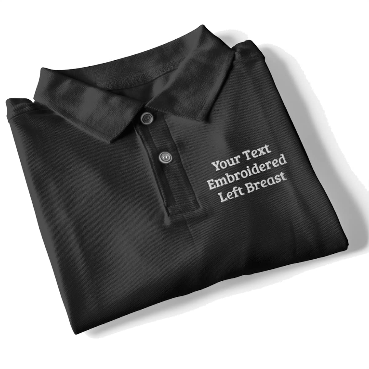 YourdesignEmbroidered Polo Shirt in Black Unisex Left Breast - Pick Size, Choice Fonts and Thread Colours with Same Day Dispatch in Eco Friendly Packaging