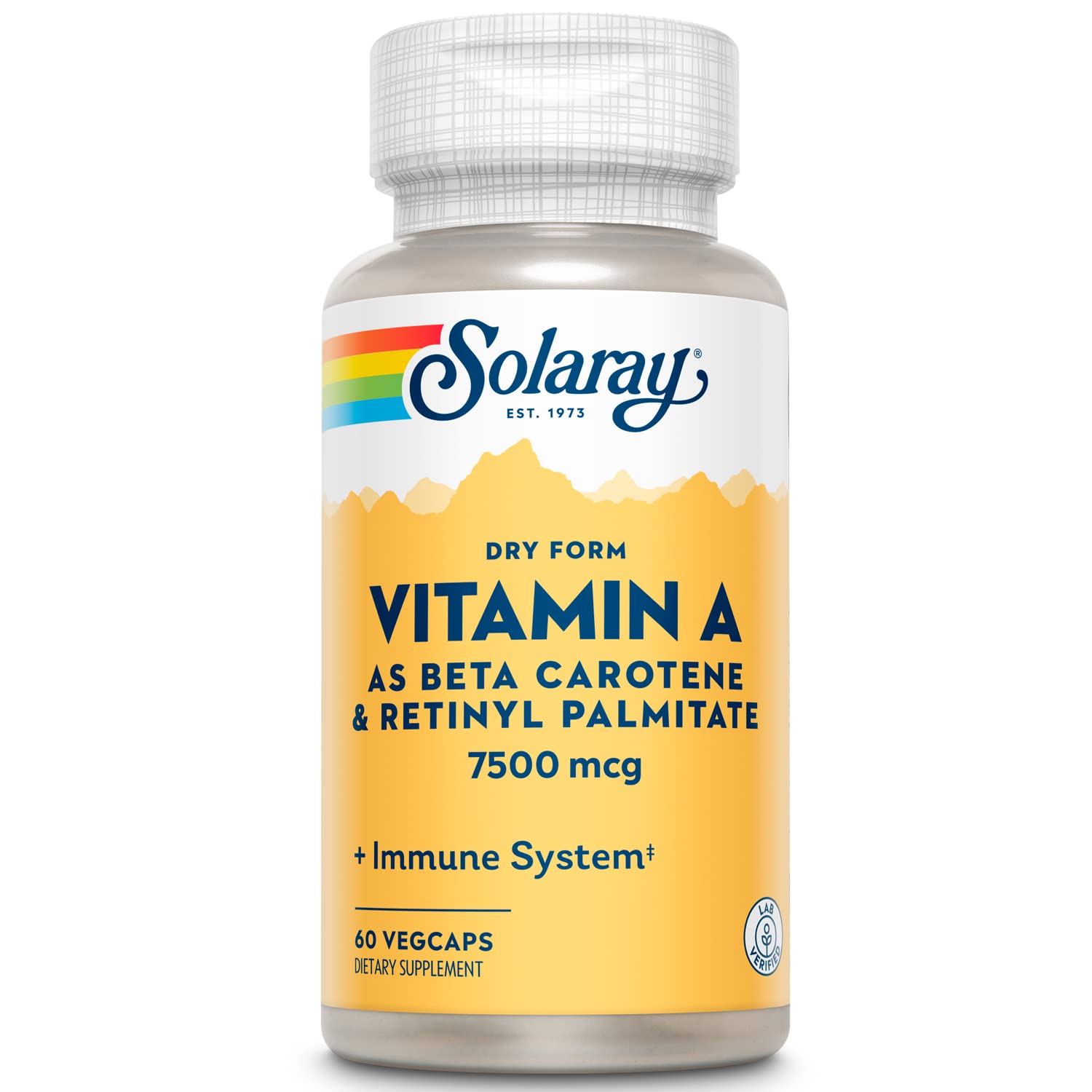 SOLARAYDry Form Vitamin A - Vitamin A as 60% Beta Carotene and 40% Retinyl Palmitate with Carrot Powder - Eyes, Antioxidant Activity, and Immune System Support - 60 Servings, 60 VegCaps