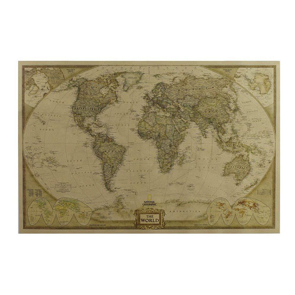 Home Find World Map Poster Vintage Retro World Map Wall Murals Poster Ancient World Kraft Paper Posters Wall Decals Stickers Kids Rooms Study Rooms Classroom Decor 27 inches x 20 inches