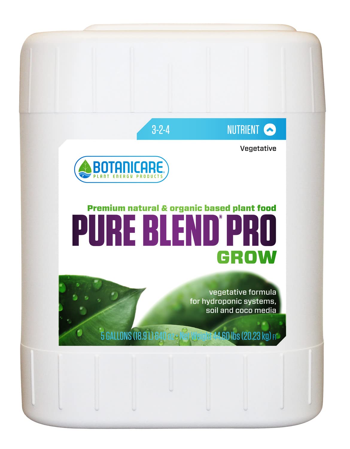 Botanicare Pure Blend Pro Grow, Nutrient, 3-2-4, 5 gal.