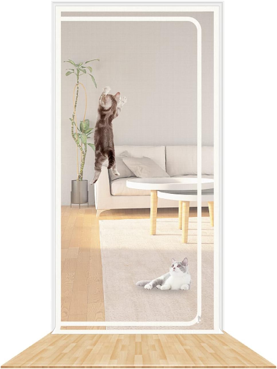 SHRRL Reinforced Cat Screen Door Fits Door Size 90cm x 200cm, Heavy Duty Pets Proof Screen Door with Zipper, Prevent Dogs Cats Running out from Home, White…