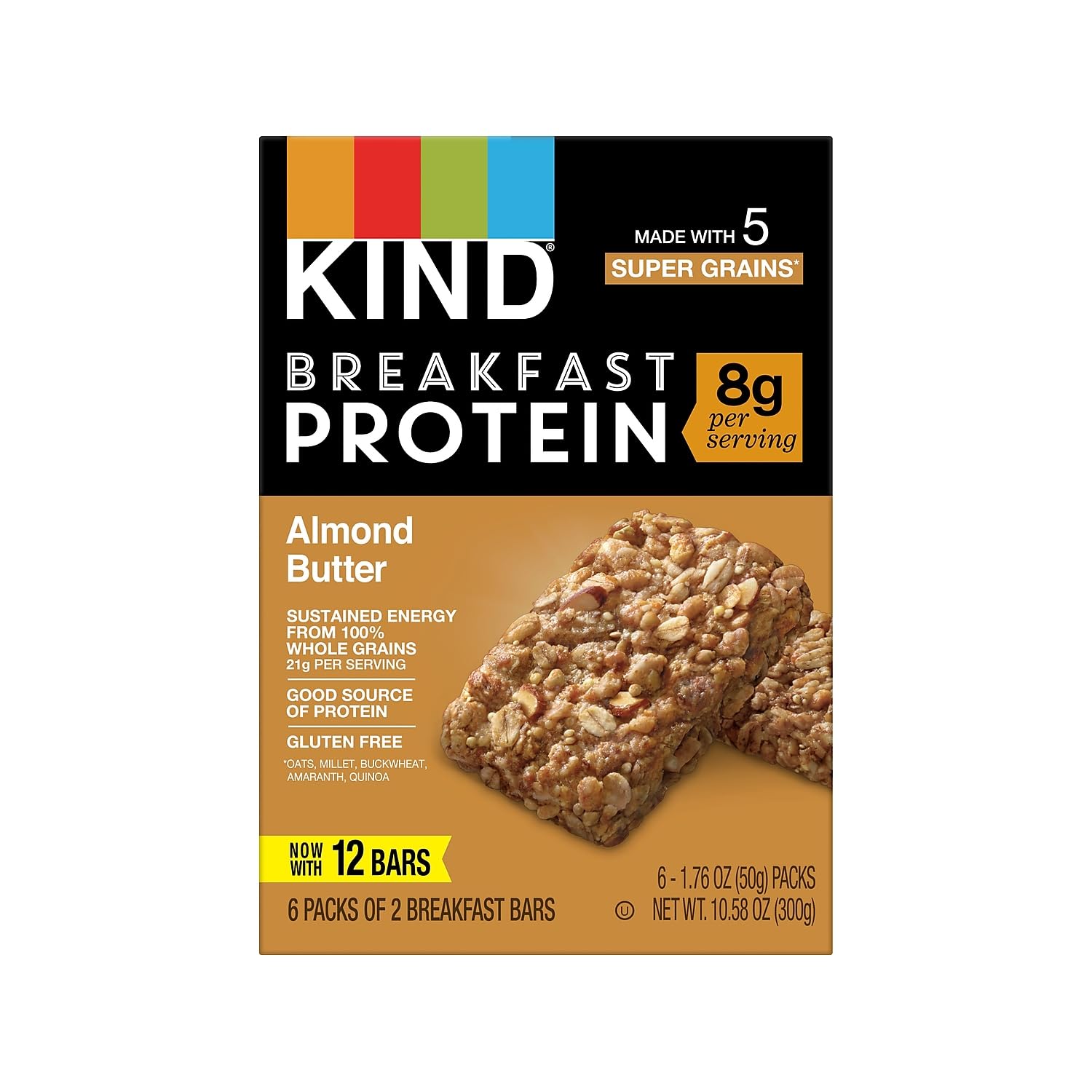 KIND Breakfast, Healthy Snack Bar, Almond Butter, Gluten Free Breakfast Bars, 8g Protein, 1.76 OZ Packs (6 Count)