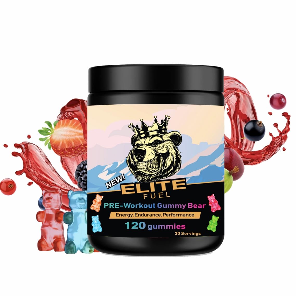 Pre Workout Gummies Elite Fuel - Endless Energy, Instant Strength Gain, Intense Pump, Enhanced Energy Output and Improved Athletic Performance, Endurance Performance