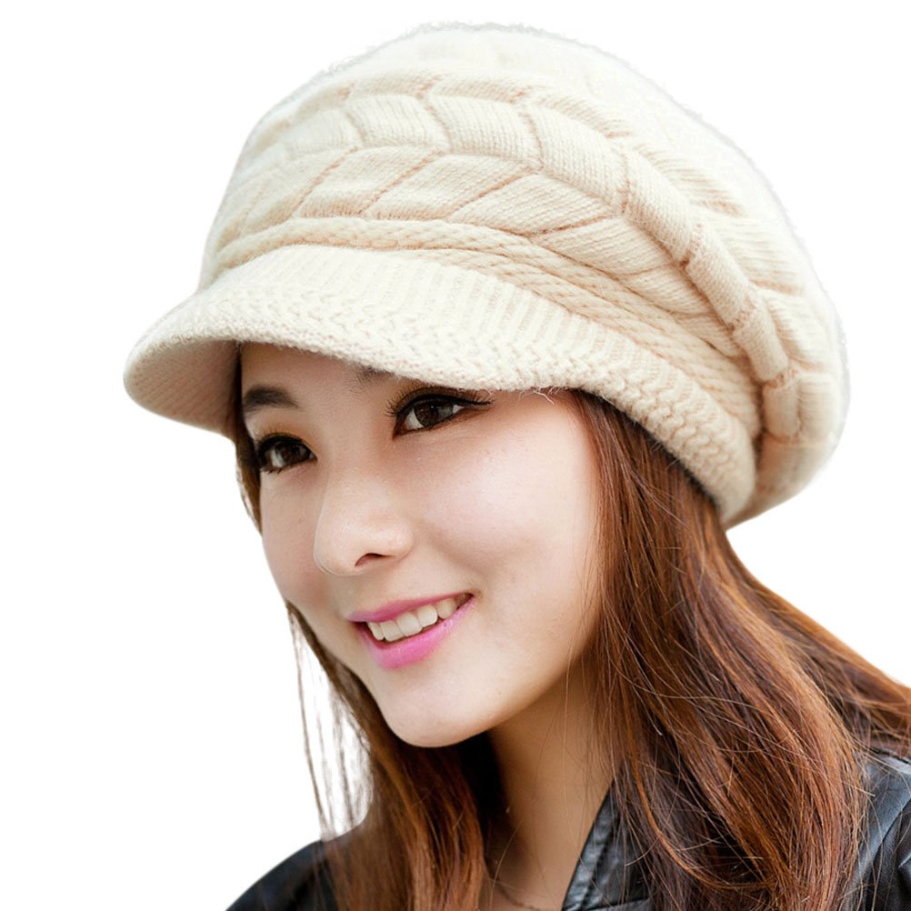 HINDAWIWomen Winter Warm Knit Hat Wool Snow Ski Caps with Visor