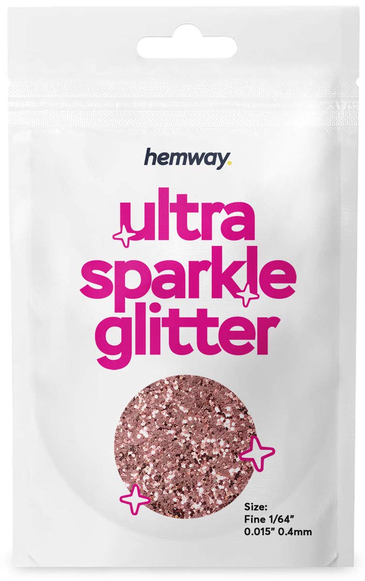 Hemway Ultra Sparkle Glitter - Fine 1/64" 0.015" 0.4mm - Rose Gold - Cosmetic Safe, Fine Slime, Crafts, Weddings, Decorations, Art, Beauty, Decoration Scrapbooking - 10g Sample