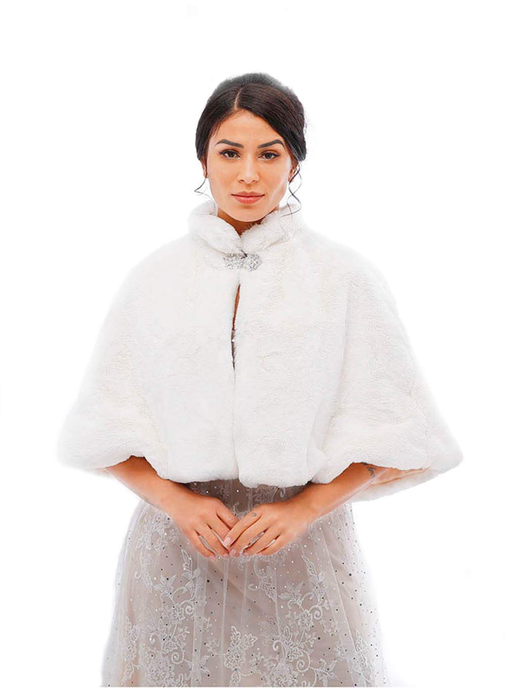 Yalice Women's Wedding Faux Fur Shawl and Wrap Bridal Fur Stole Cape Fur Scarf for Bride and Bridesmaids