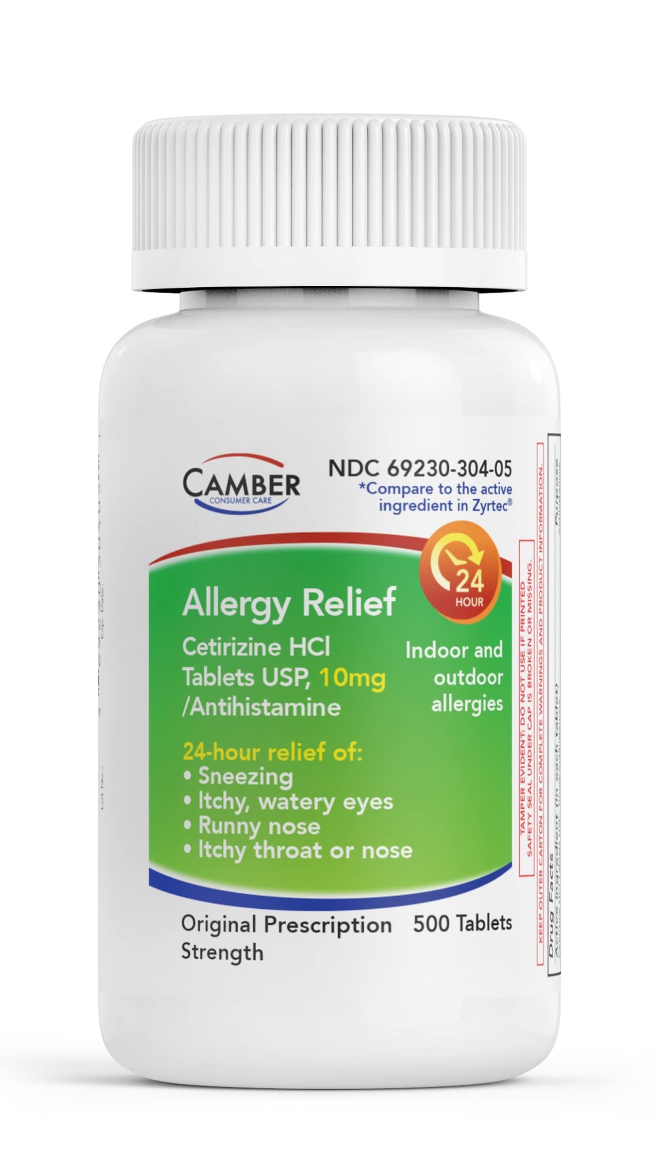 CAMBER PHARMACEUTICALS, INC Cetirizine HCI 10mg Tablets, 24-Hour Allergy Relief, Allergy Medication - 500 Count