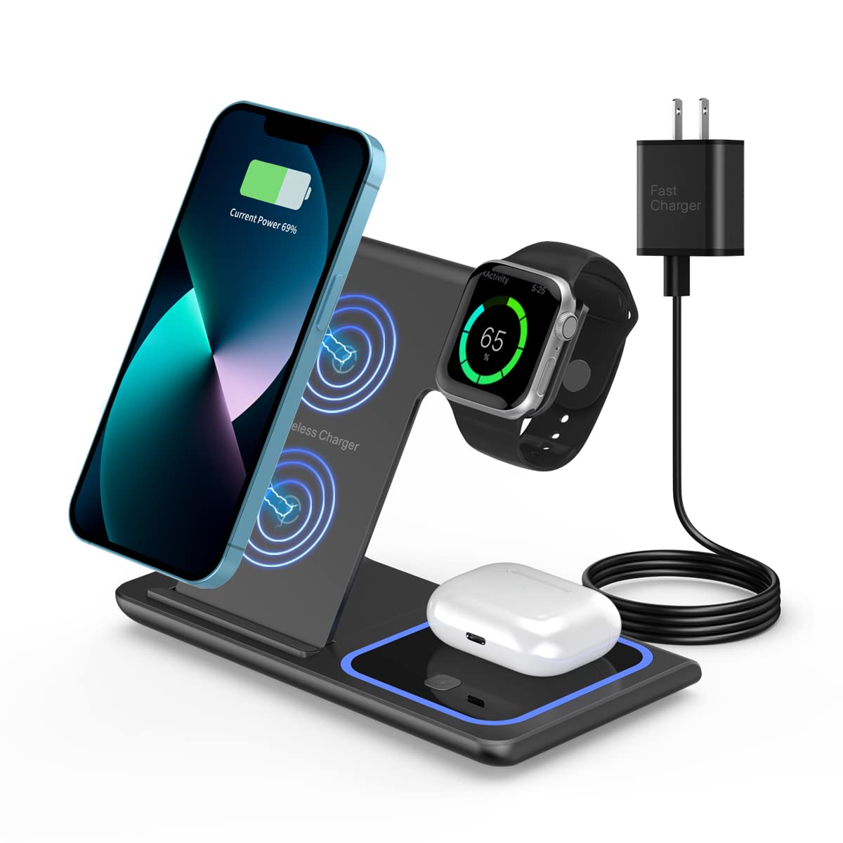 3 in 1 Wireless Charger Station for iPhone, iWatch, AirPods - Charges iPhone 13/12/11 Pro/Pro Max, iWatch 7/6/SE/5/4/3/2, AirPods 3/2/Pro