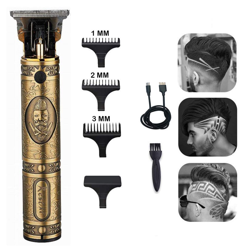 Wovtary Vgr Wovtary Hair Clippers For Men,Electric Pro Li Outliner Grooming Zero Gapped Baldheaded Hair Clippers Rechargeable Cordless Close Cutting T-Blade Trimmer For Men (Gold)