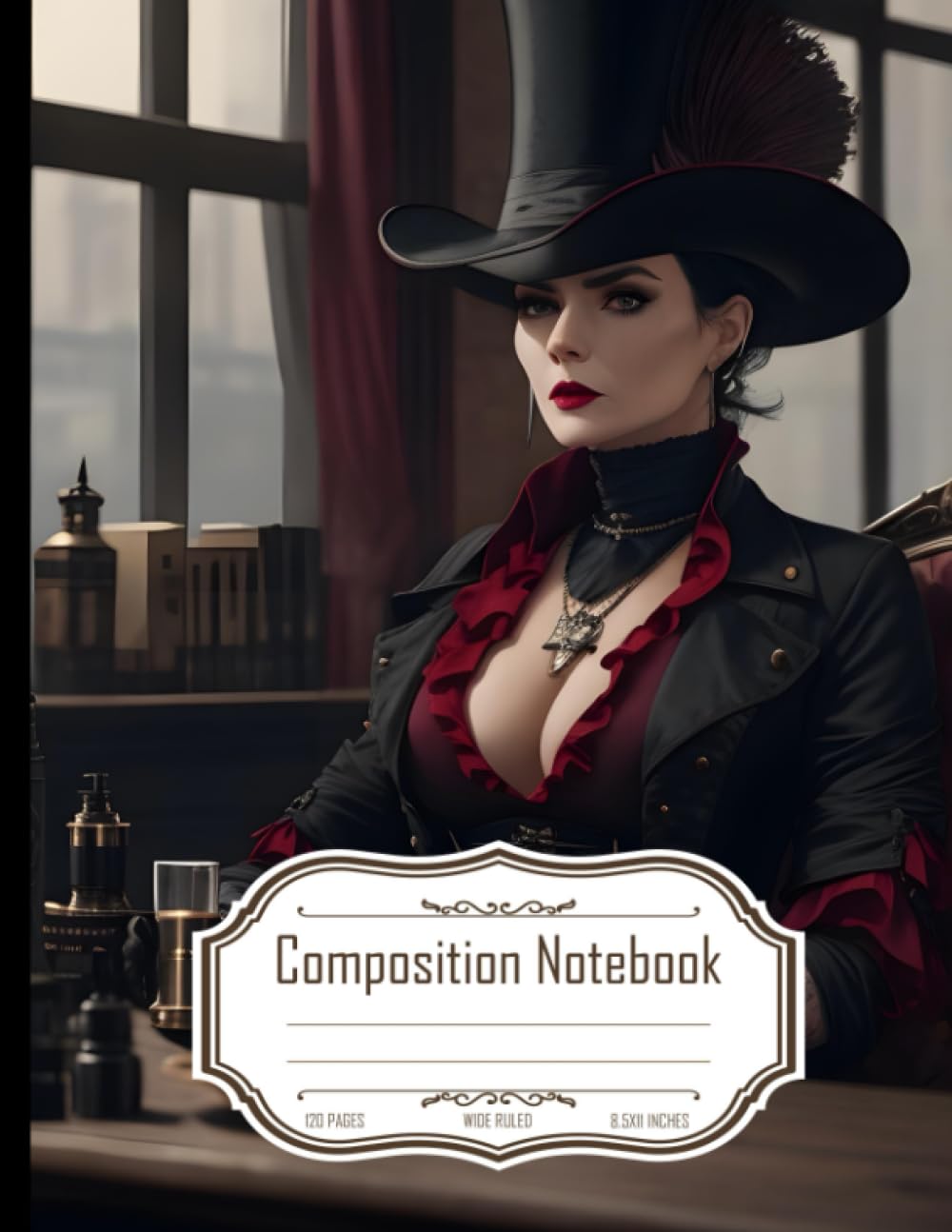 Composition Notebook Wide Ruled: Western Woman in London 1814, Office Setting, Athletic Physique, Vintage Clothing, Mysterious Aura, Size 8.5x11 Inches, 120 Pages