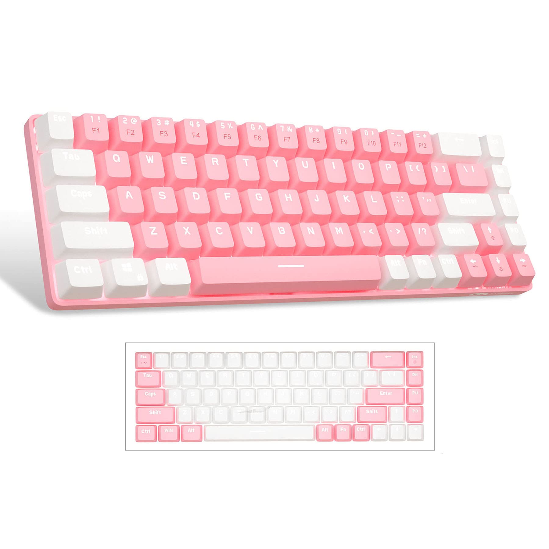 MageGee Portable 60% Gaming Mechanical Keyboard, Minimalist MK-Box LED Backlit Compact 68 Keys Wired Office Keyboard with Blue Switch for Windows Laptop PC Mac Convenient(White & Pink)…