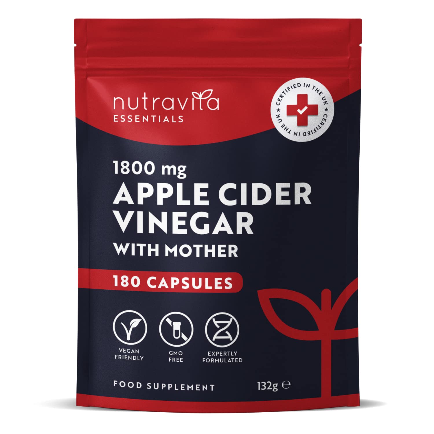 Nutravita Apple Cider Vinegar Capsules 1800mg - ACV with Mother - 180 High Strength Vegan Capsules from UK Grown Apples, 60 Day Supply - Alternative to Apple Cider Vinegar Tablets - Raw & Unfiltered -