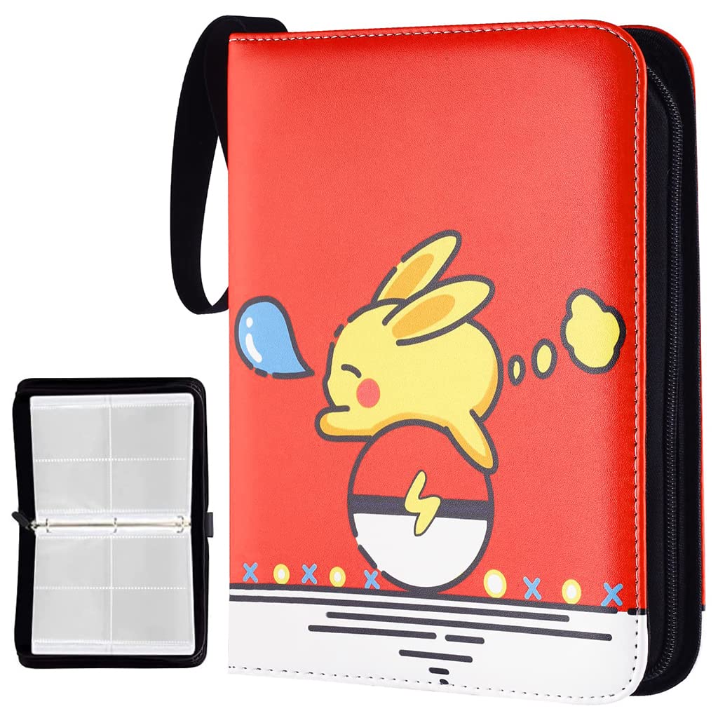 PATPAT Poke-Mon Binder, Cards Collector Album Holder For 400 Poke-Mon Cards Cartoon Prints Zipper Bag Trading Card Binder Poke-Mon Cards Pack Collection Bag Game Cards Case Gift For Kids Boys Girls