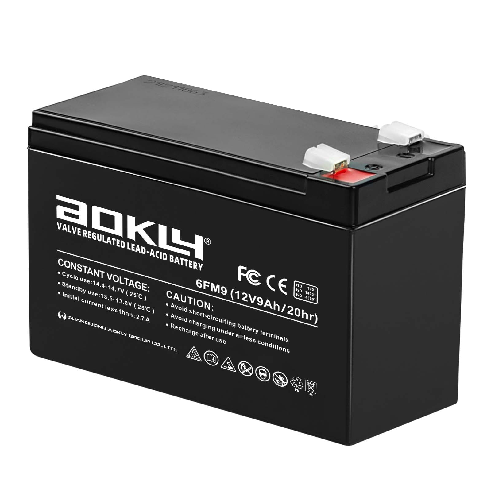 12V 9Ah Battery, Replacement Sealed Lead Acid Battery 12 Volt 9 AH Rechargeable 6FM9 SLA AGM Battery, F2 Terminals