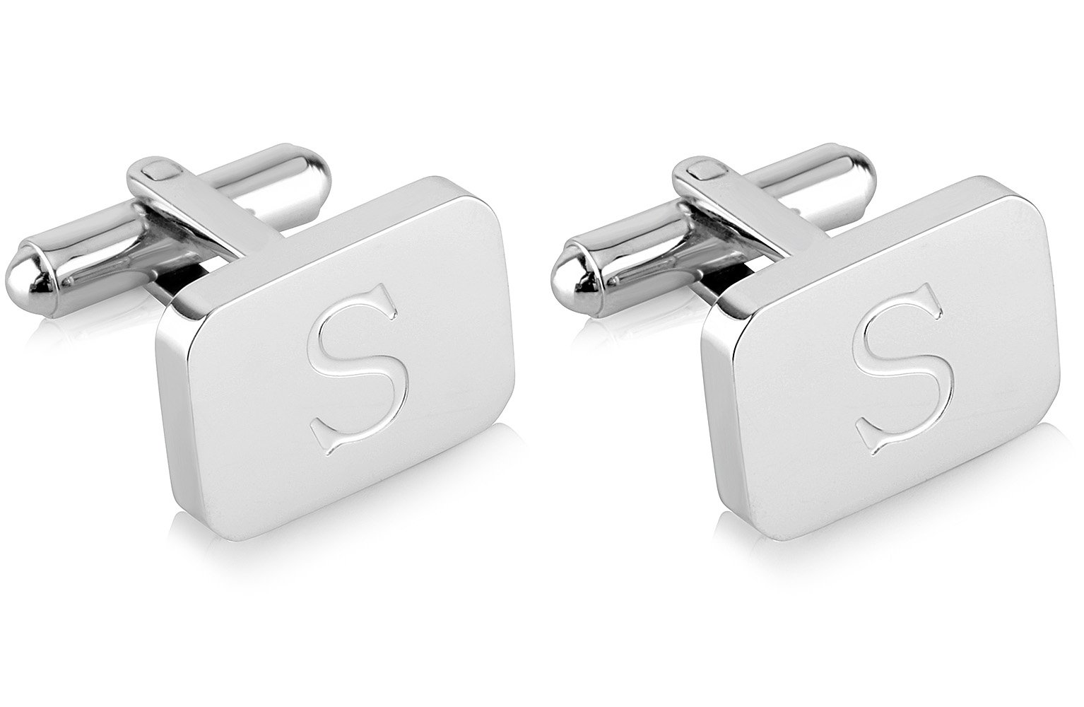 18K White-Gold Plated Initial Engraved Stainless Steel Men’s Cufflinks With Gift Box -Personalized Alphabet Letter’s A-Z By Lux & Pair