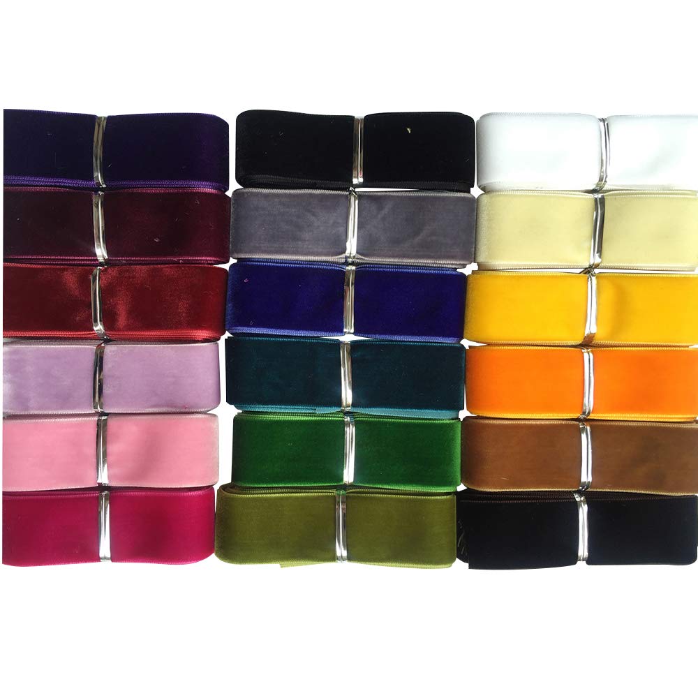 Chenkou Craft20 Yards 1" Velvet Ribbon Total 20 Colors Assorted Lots Bulk 25mm