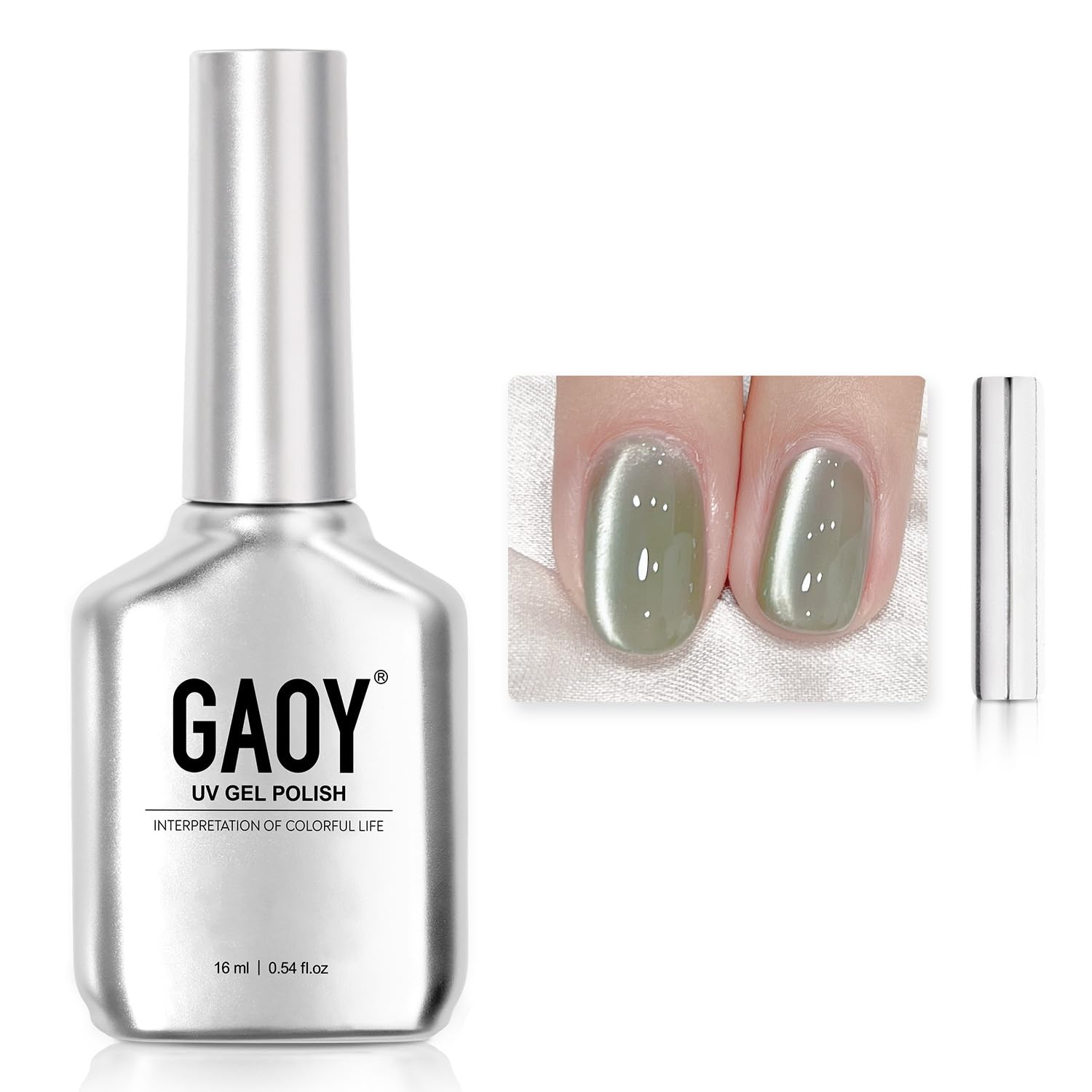 GAOYGreen Glassy Cat Eye Gel Nail Polish, 16ml Glitter Holographic Nail Polish with Magnet, Reflective Translucent UV Gel, 2335 Green Jade