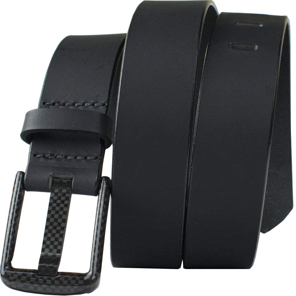 Carbon Fiber Wide Pin Black Belt Full Grain Leather Belt Non-Metal USA Made TSA Friendly Certified Nickel Free Buckle