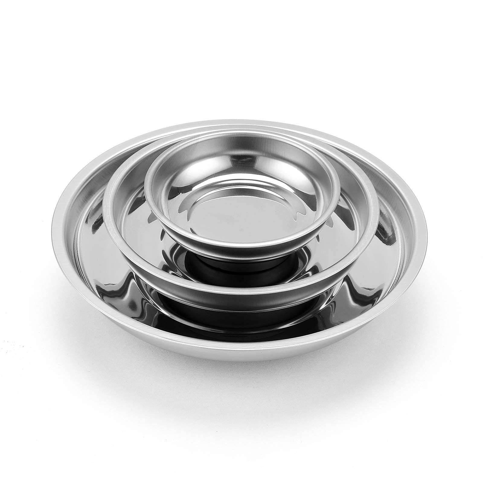 CASOMAN 3-Piece Round Magnetic Trays Set, 3" 4" 6", Stainless Steel Magnetic Parts Tray Set, Magnetic Tray Holder, For Socket Screw, Nuts, Bolts, Metal Parts, Strong and Durable