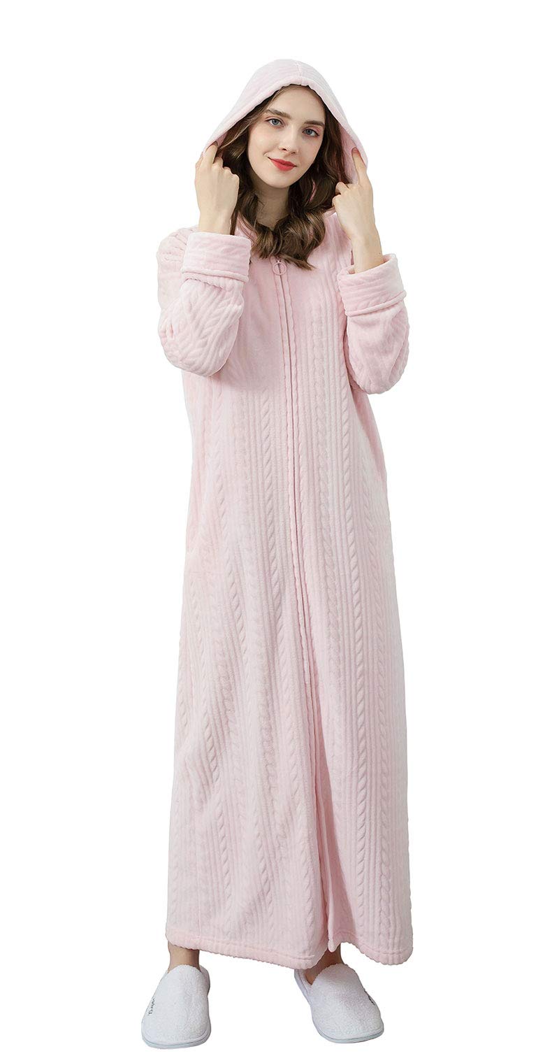 SoojunWomen's Plush Soft Warm Hooded Zip Front Robes