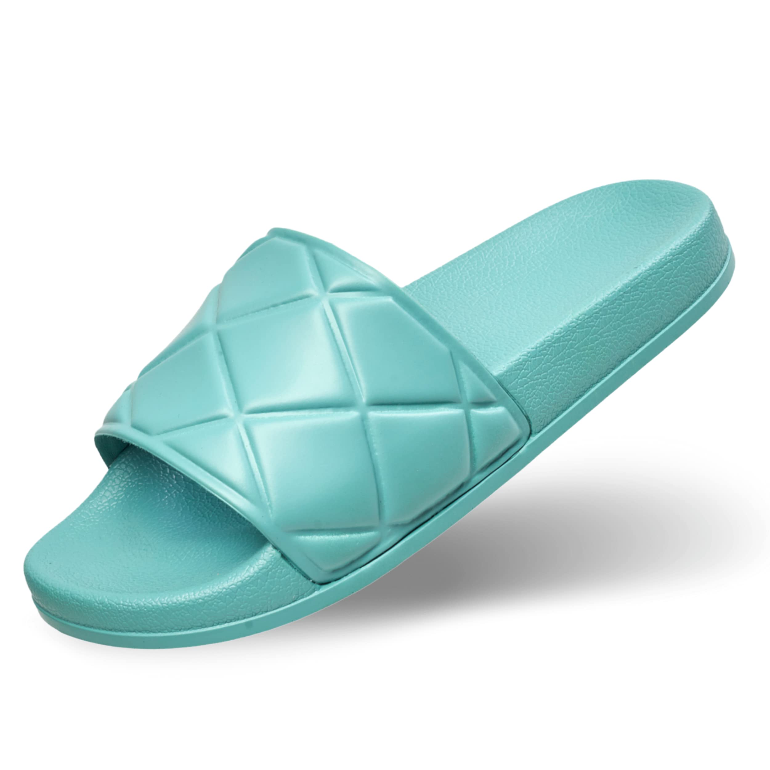 Women's Squishy Quilted Fashion Cloud Slides Non-Slip Quick Drying Flat Sandals Pool Beach Shower Shoes