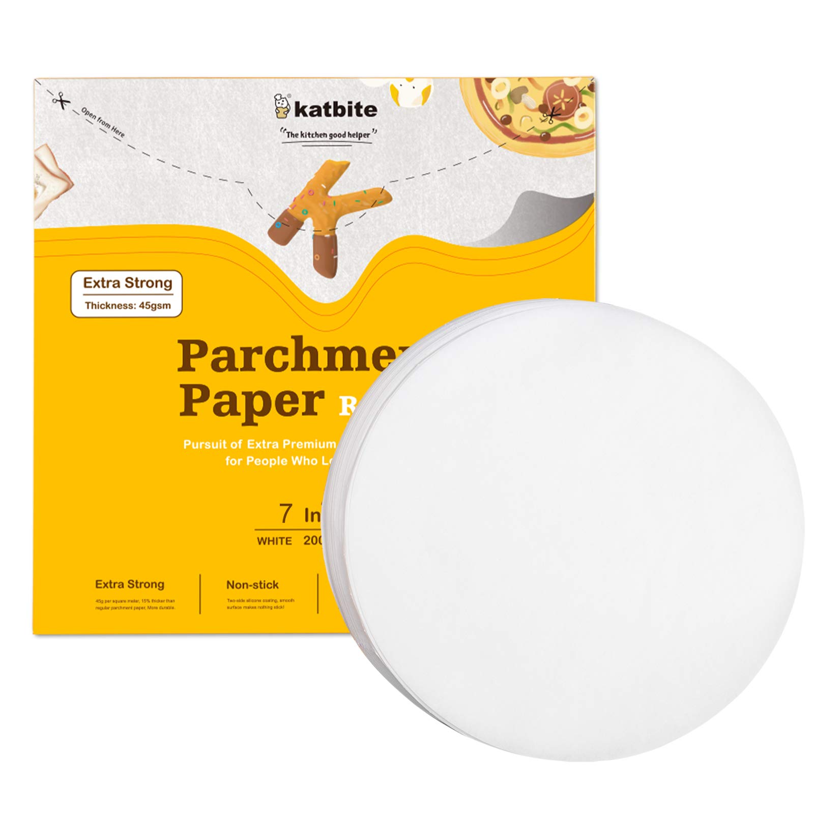 Katbite Parchment Rounds - 200, 7 Inch, 4”5”6”8"9”10”12” Parchment Paper Rounds Available, Uses for Cake Baking, Air Fryer Liners