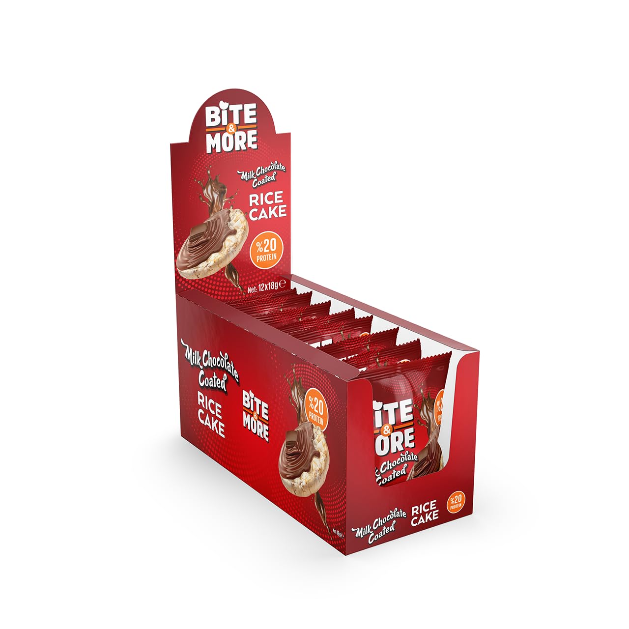 Bite & More Protein Rice Cake - Belgian Chocolate Coated, High Fiber, No Added Sugar, Fresh Baked, Sweetened with Honey, Ready to Eat, 18g, 24-Pack