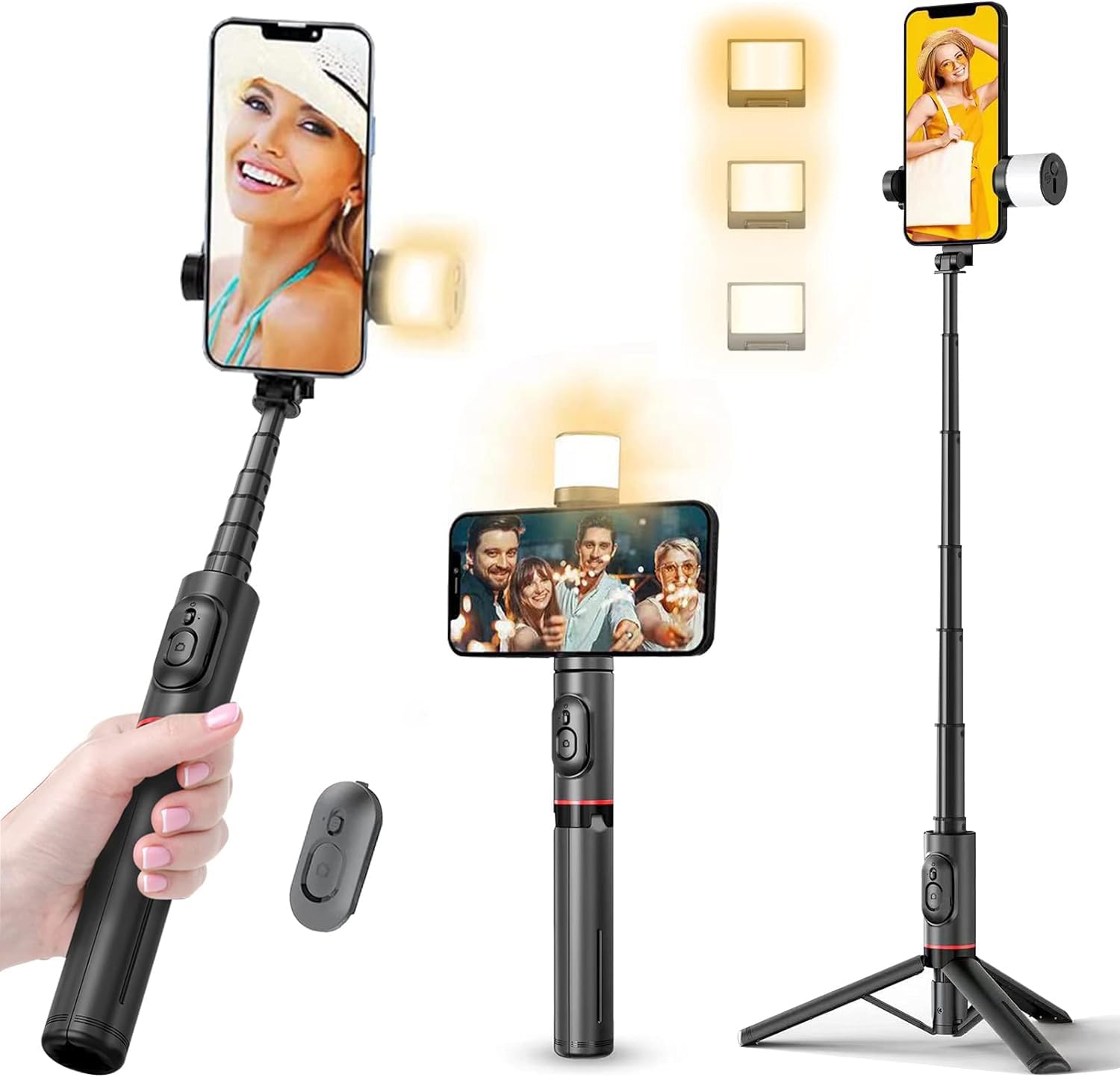 TDOO Selfie Stick Tripod with Bluetooth Wireless Remote,3 Fill Light Extendable Portable Selfie Stick & Phone Tripod Stand Compatible With Most Android & IPhone IOS Device