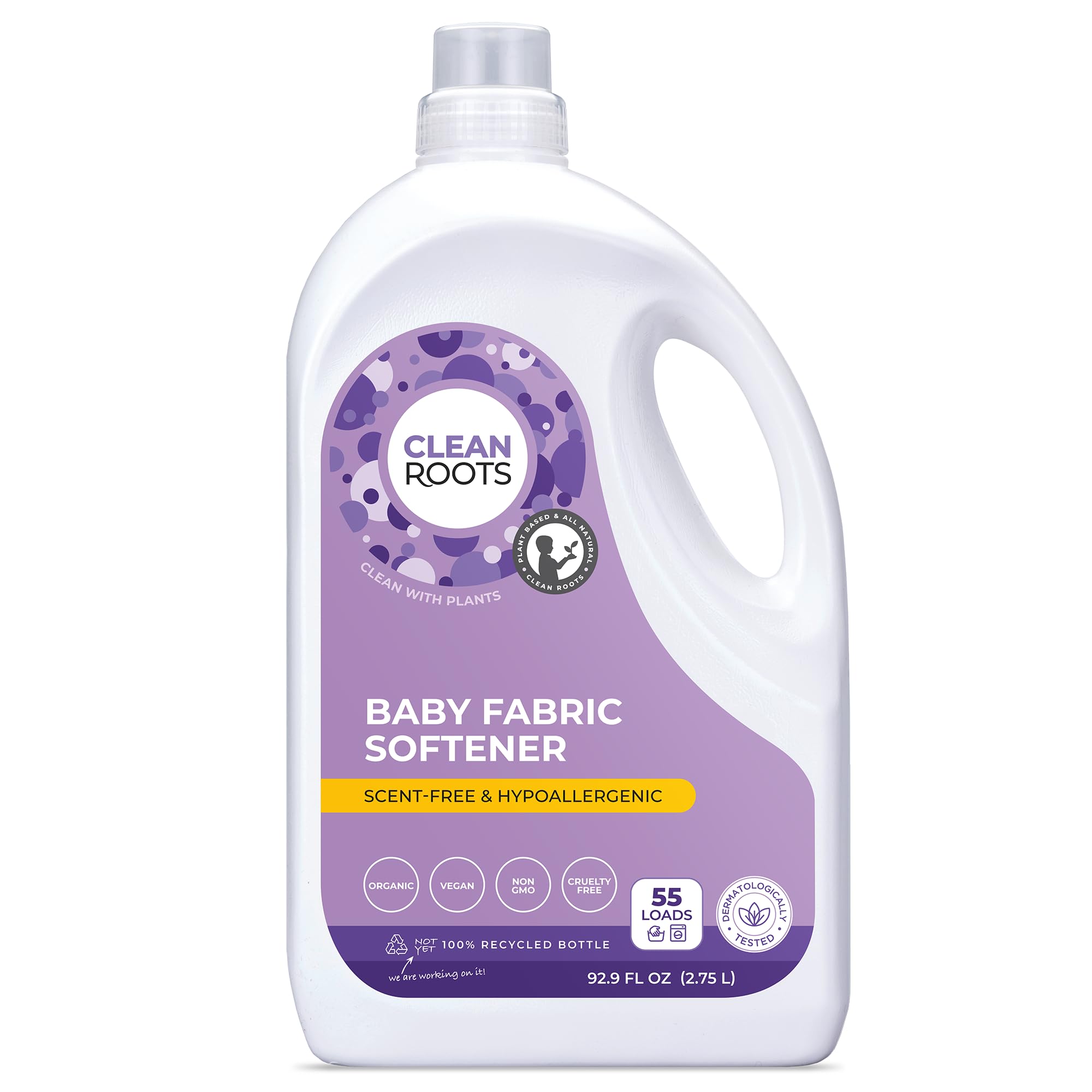 Baby Fabric Softener, EcoGarantie Certified 100% Organic & Natural, Scent-Free & Hypoallergenic, Dermatologically Tested & Approved - 55 Loads, 92.9 fl. oz (2.75 L)