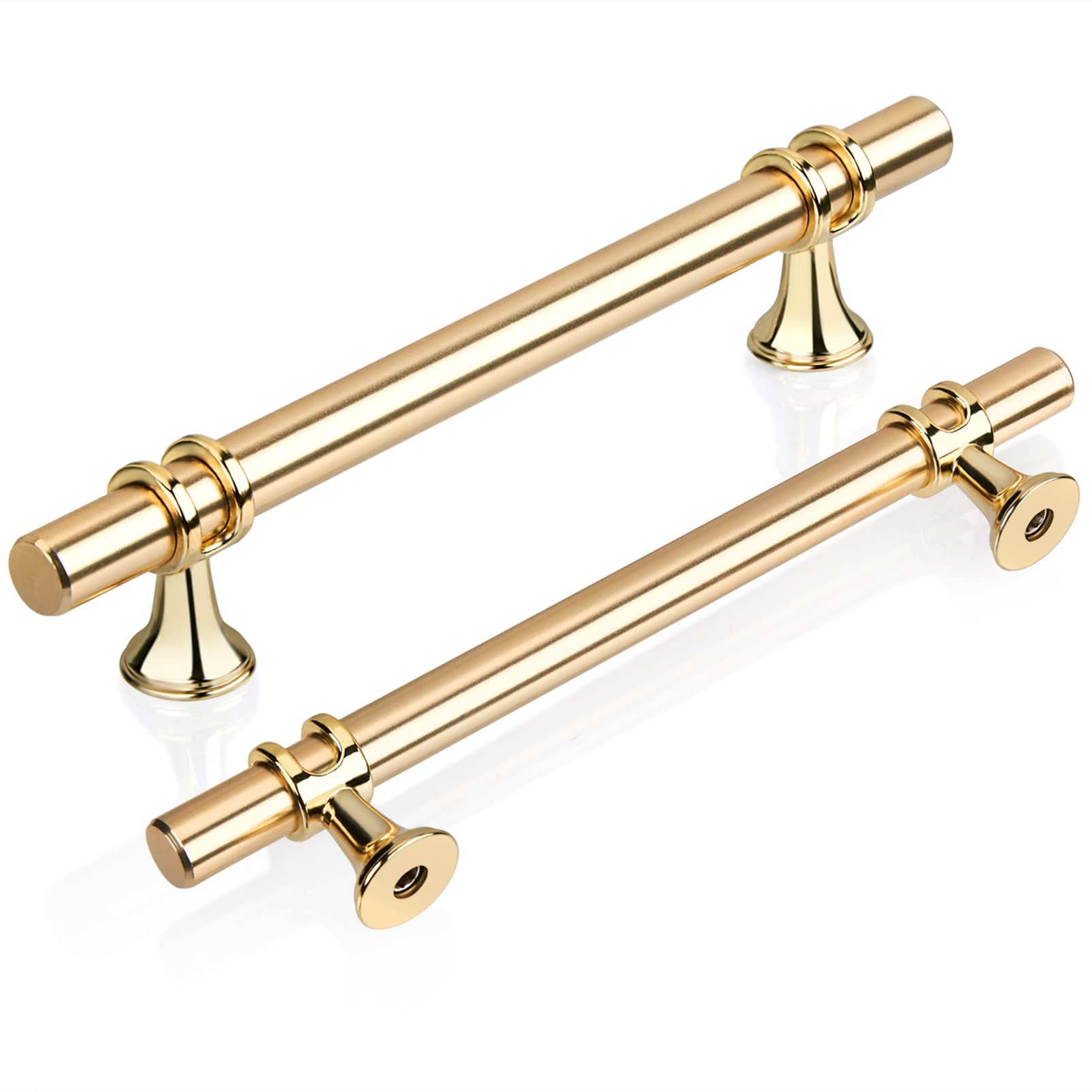 GUWINA 6pcs 128mm Gold T Bar Kitchen Cupboard Handles, Elegant Matte Golden Wardrobe Door Handle, Zinc Alloy Solid Drawer Pull Handle for Cabinet Furniture Sideboard, Furniture Handle with Screws