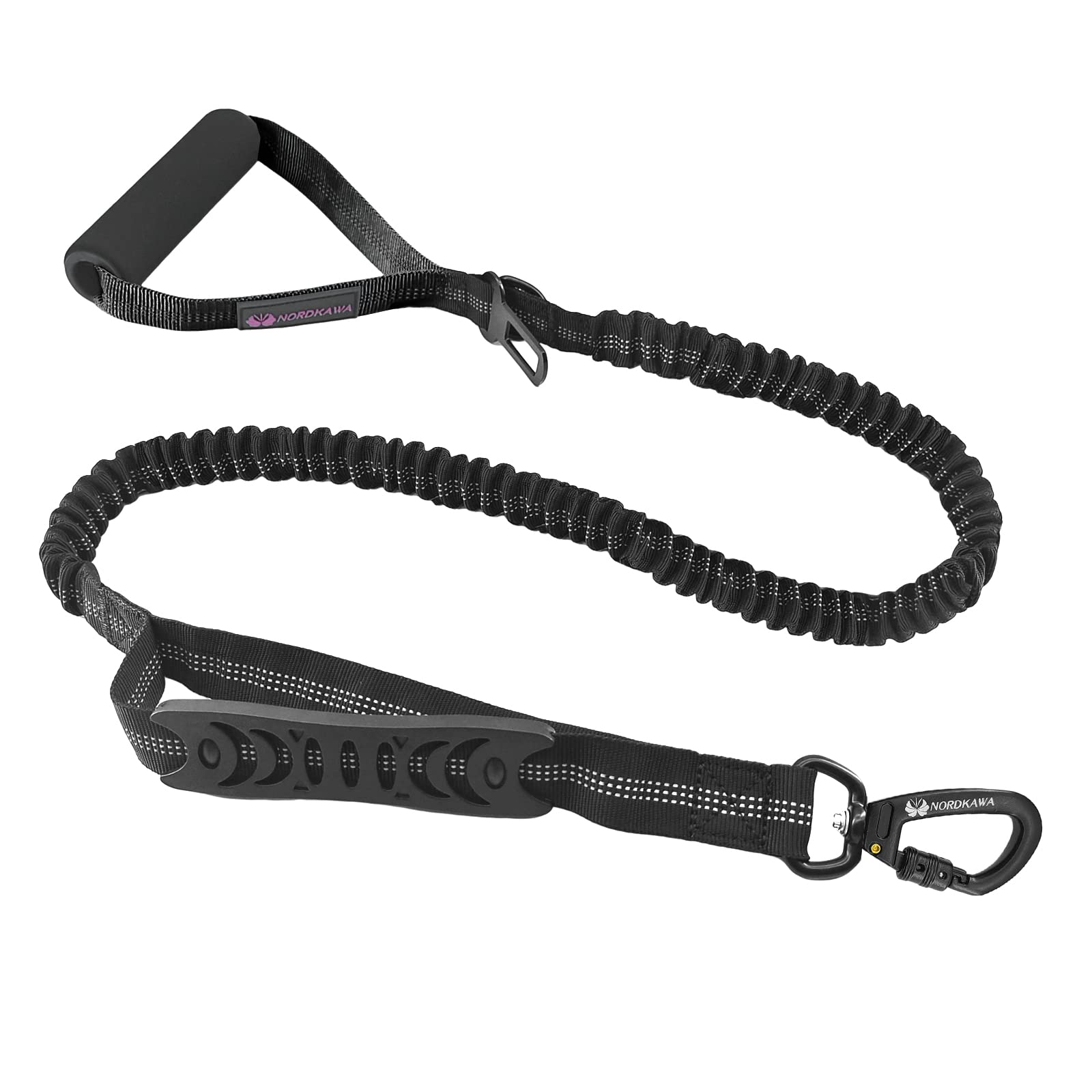 Nordkawa Dog Leash, No Pull Tactical Dog Leash for Shock Absorption, Elastic Bungee Dog Leash with 2 Control Handle, Reflective Shock Absorbing Training Lead for Large Medium Small Dogs (Black)