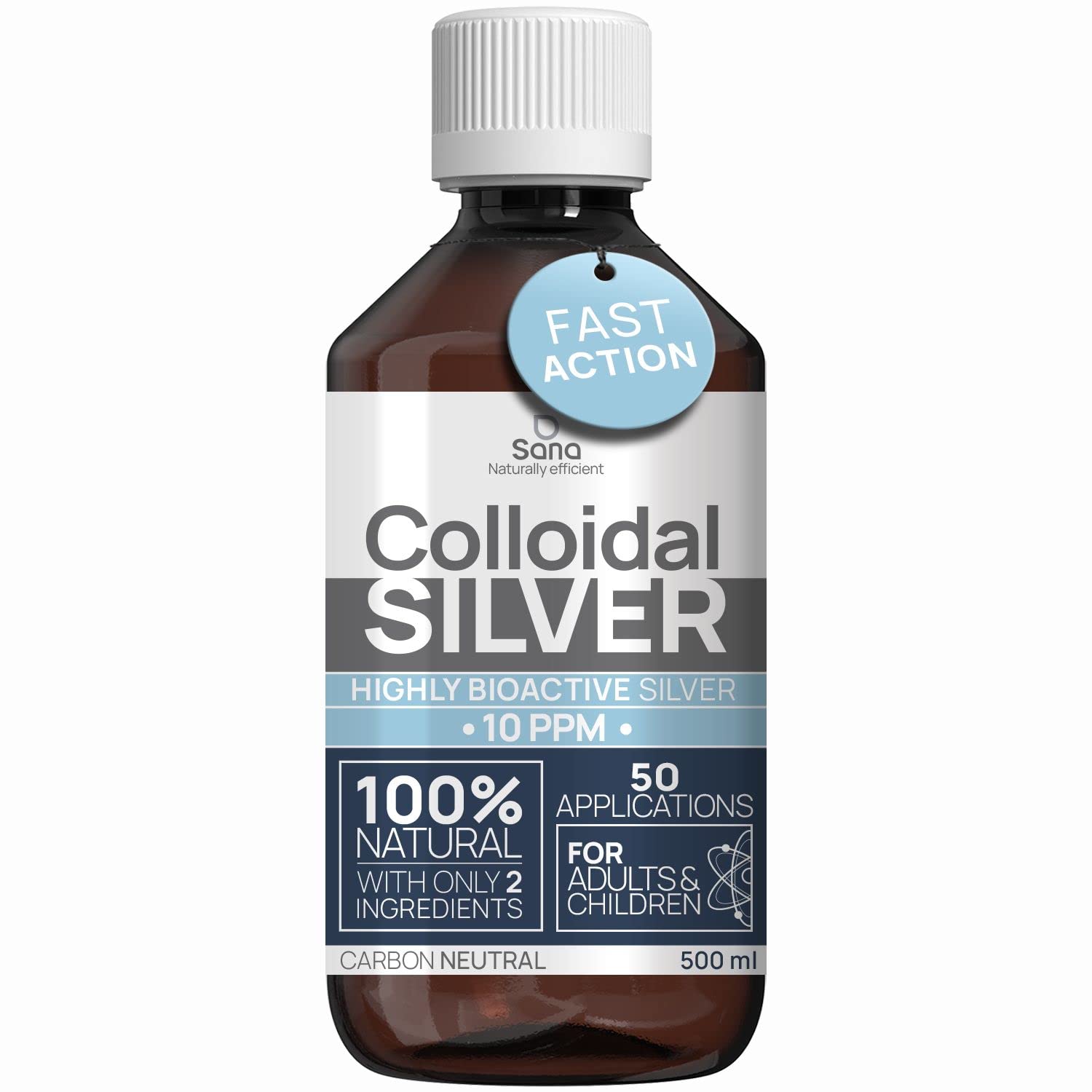 Institut Katharos Colloidal Silver 10ppm 500 ml | Premium Silver Water Stronger than 25ppm | For Humans, Dogs & Cats | Carbon Neutral | 100% Natural with 2 Ingredients