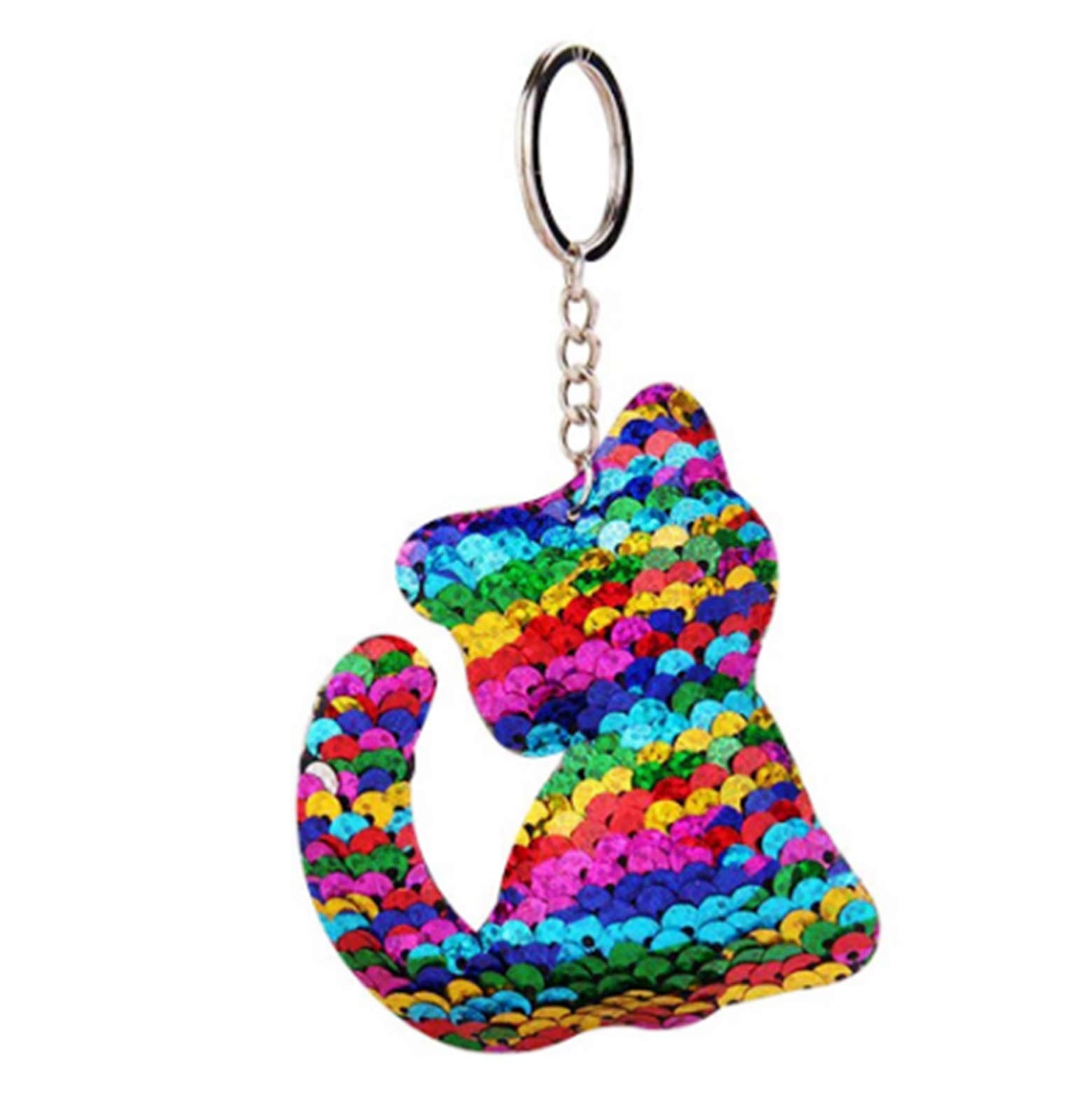 CrownOfRibbons Cat Keyring Rainbow Sequin Style, Girls Pocket Money Toy, Stocking Filler, Sparkly Kitten