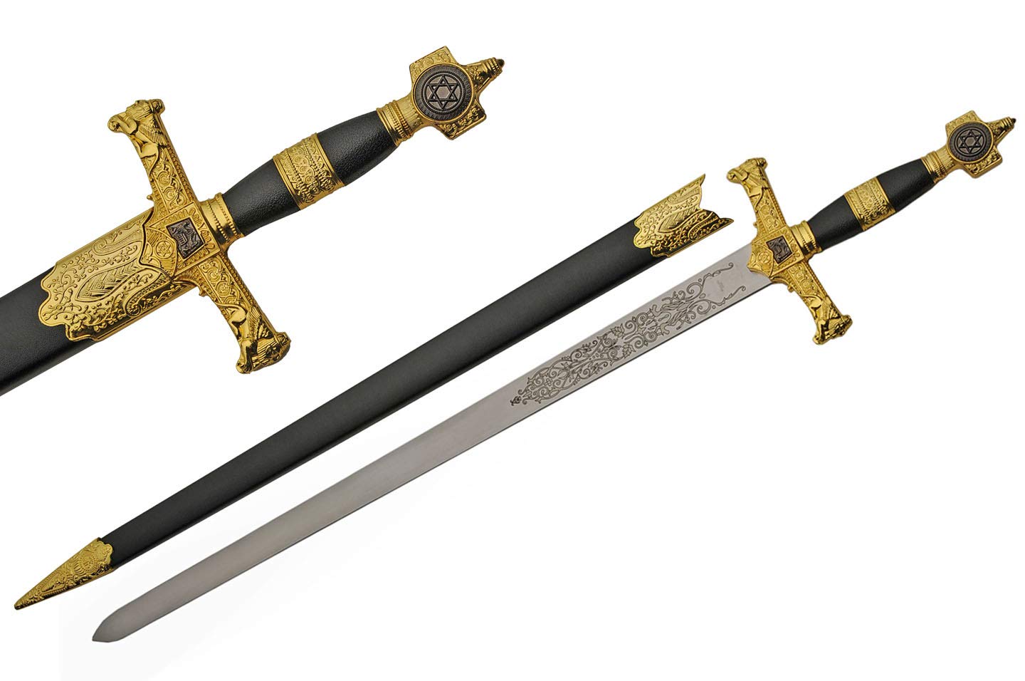 Szco Supplies 34"" Medieval Star of David Ceremonial Sword with Scabbard, Gold (926927)