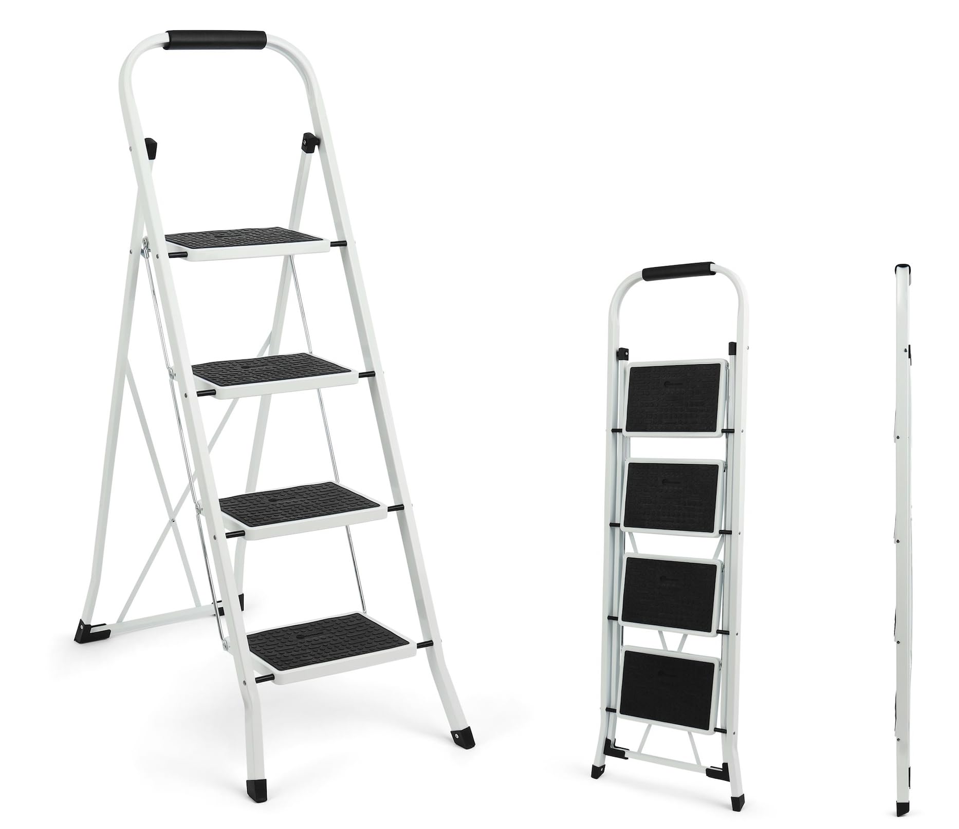 Simpli-Magic Step Ladder, 4 Step Stool Ergonomic Folding Step Stool with Wide Anti-Slip Pedal Sturdy Step Stool for Adults Multi-Use for Household, Kitchen，Office Step Ladder Stool (4 Step - White)