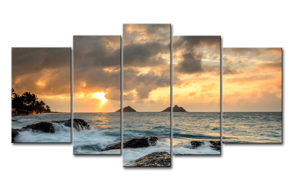 Hawaii Wall Art Coastal Sunrise at Lanikai Point Hawaii White Wave Pictures Prints On Canvas Seascape The Picture Decor Oil for Home Modern Decoration Print for Kids Room