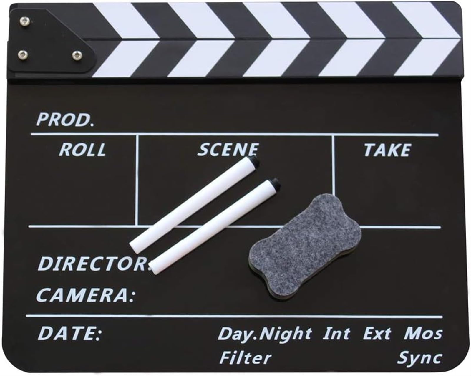 THE WHITE SHOP Movie Directors Clapboard, Photography Studio Video TV Acrylic Clapper Board Dry Erase Film Slate Cut Action Scene Clapper with a Magnetic Blackboard Eraser and Two Custom Pens