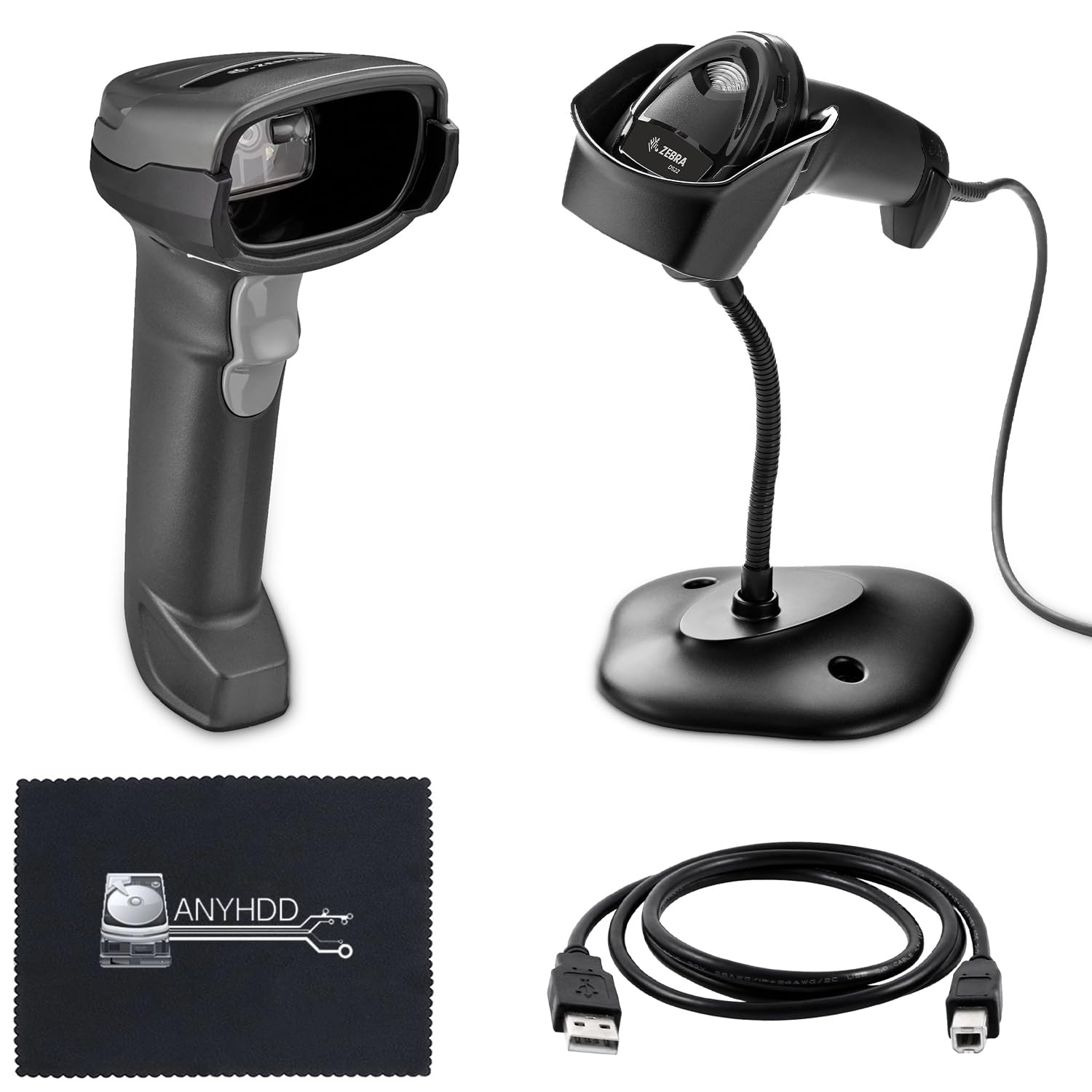 Zebra DS2278 Series Bar Code Scanners Cordless Handheld Bundle Standard Range Barcode Scanner Area Imager Kit with Presentation Cradle and USB Kit + USB 2.0 Cable + Microfiber Cloth, Black