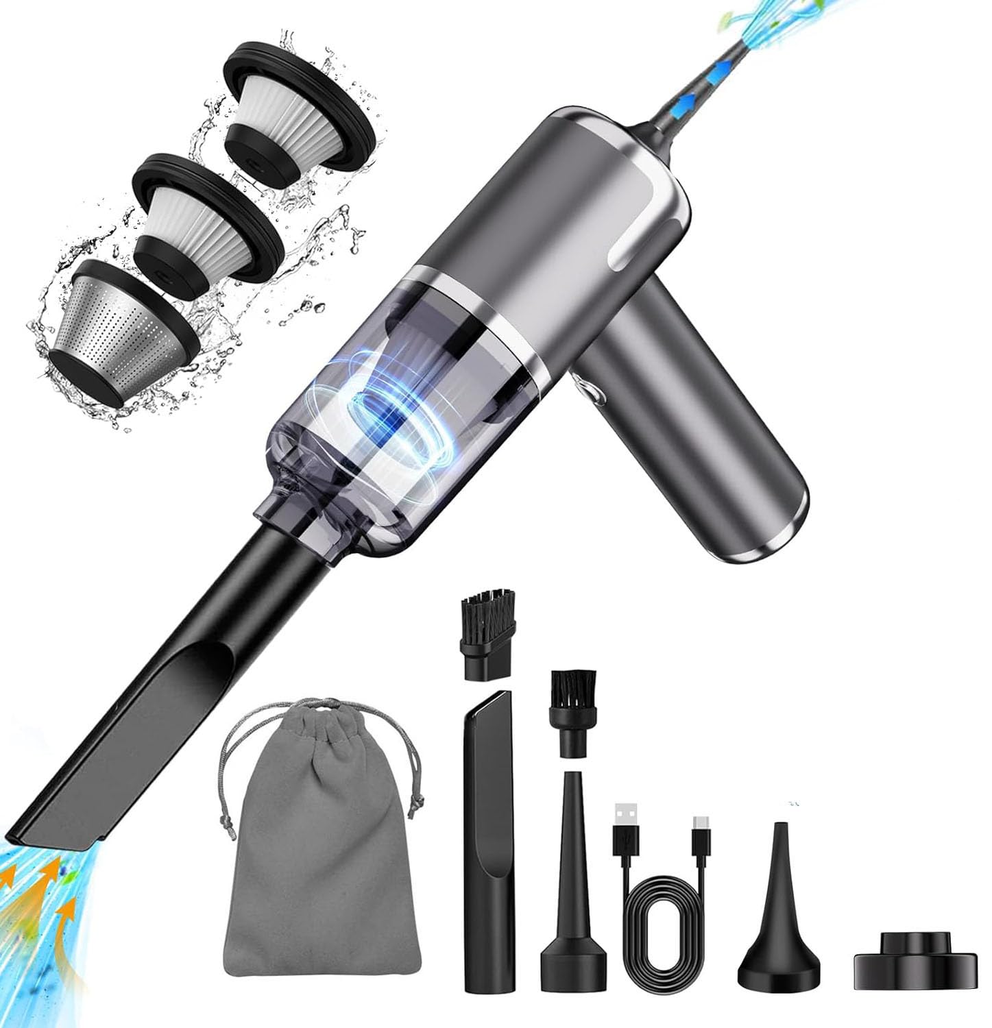 Muchy Handheld Car Vacuum Cleaner, 12000Pa Vacuum Cleaner and Air Duster Air pump 3 in 1 Vacuum Cleaner with Multi-Nozzles for Car, Home, Office, Pet