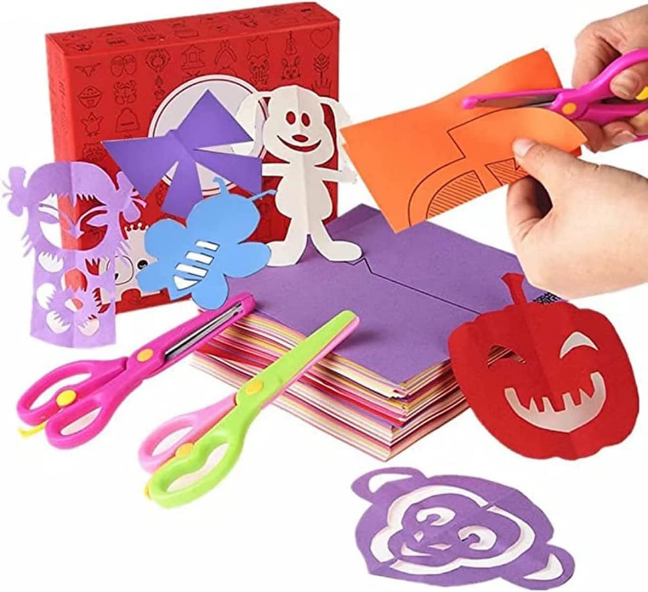 MumooBear Mumoo Bear Fun Paper-Cut Set; Paper Cutting; Paper Art; Scissor Skills Activity Cutting Book; Kids Scissors Crafts Kits Preschool-120 Pages with A Pair of Child-Safe Scissors