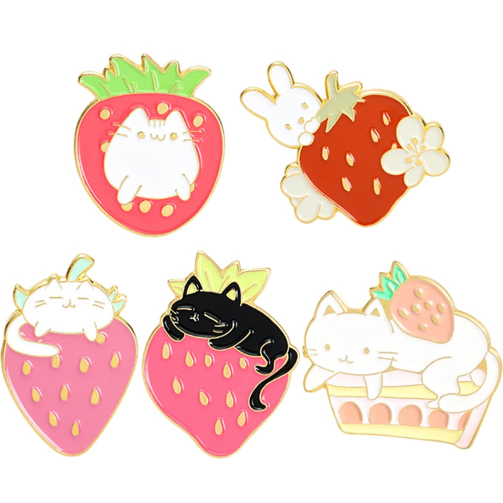 TENDYCOCO5 Pieces Cute Pins Strawberry Brooches Backpack Clothing Pins Set for Girls