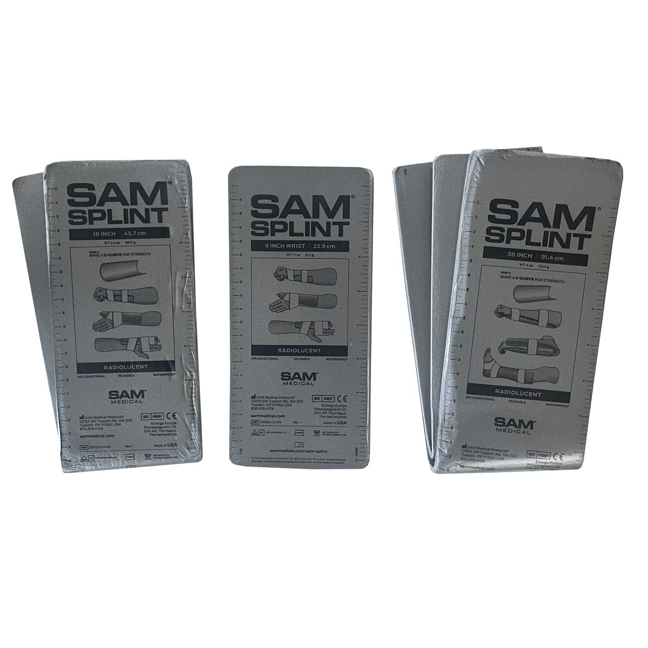 SAM Medical SPLINT 3X COMBO PACK, 36", 18" AND 9" -CHARCOAL GRAY